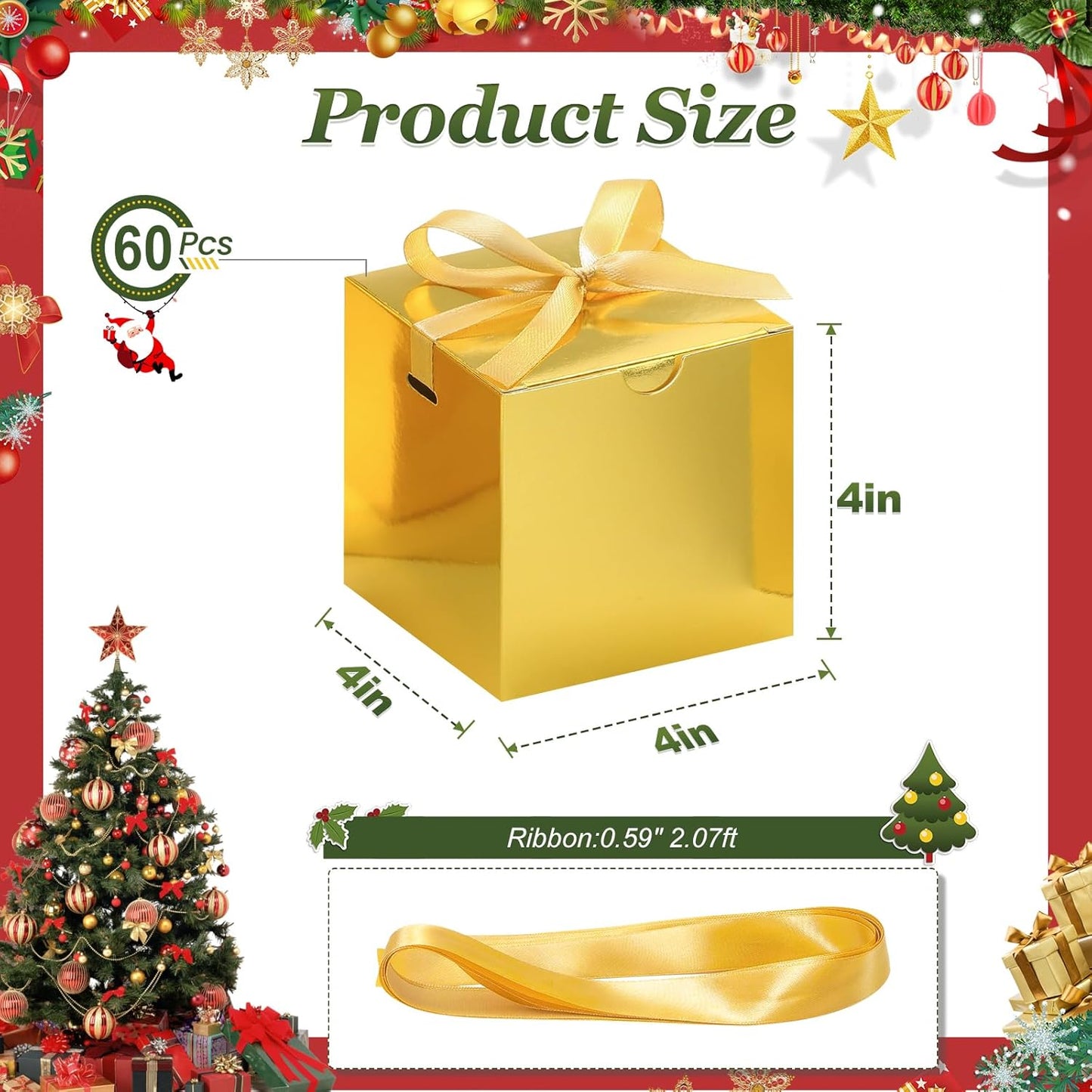 DOYIDE Small Gift Boxes, 60 Pcs 4x4x4 Inch Gold Elegant Paper Box with Ribbons, Party Favor Boxes for Candy Cupcake Christmas Wedding Baby Shower Bridesmaids Birthday