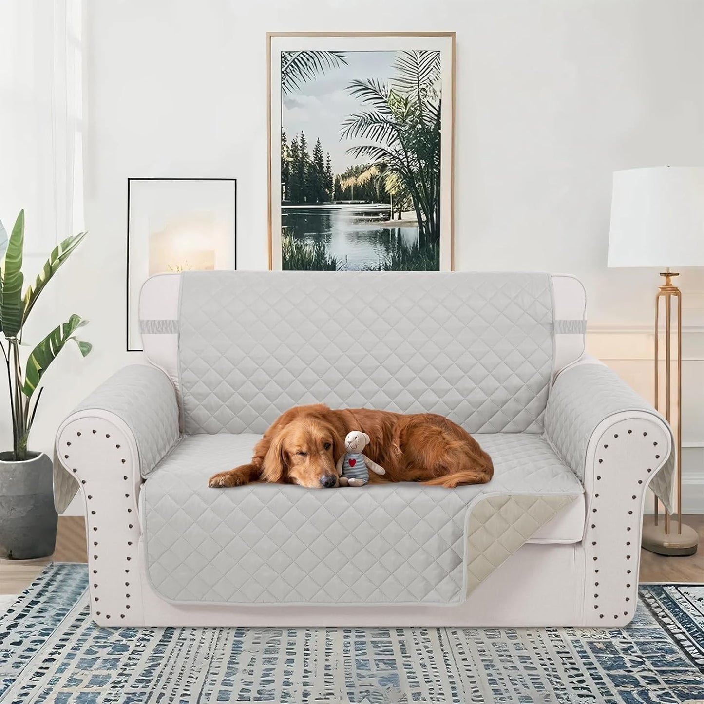 Reversible Loveseat Sofa Covers Couch Cover Furniture Protector(Loveseat,Light Grey/Beige)