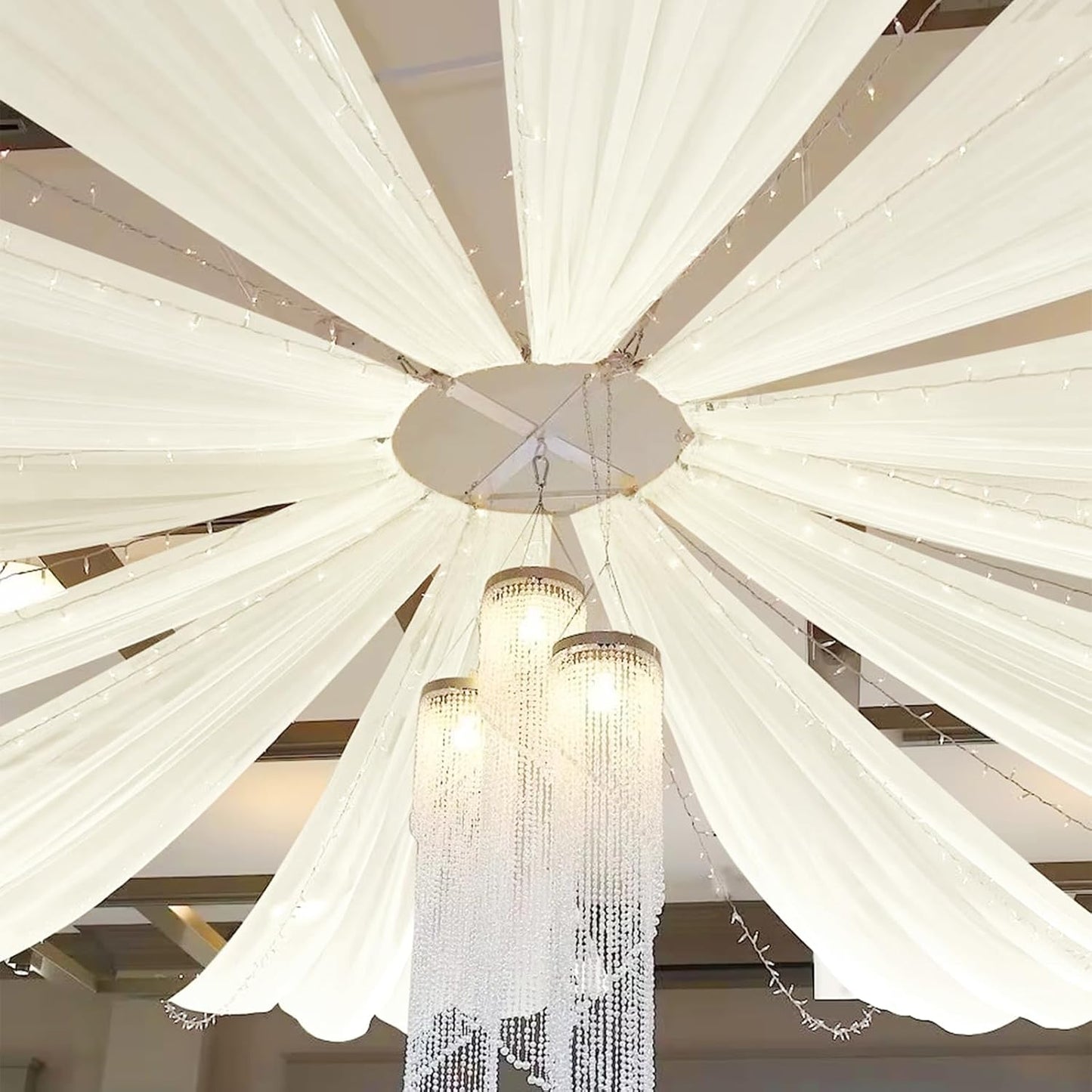 6 Panels Ivory Ceiling Drapes for Wedding 5ftx10ft Chiffon Fabric Arch Draping Curtains Sheer Drapery for Party Ceremony Birthday Baby Shower Reception Stage Swag Ceiling Decorations