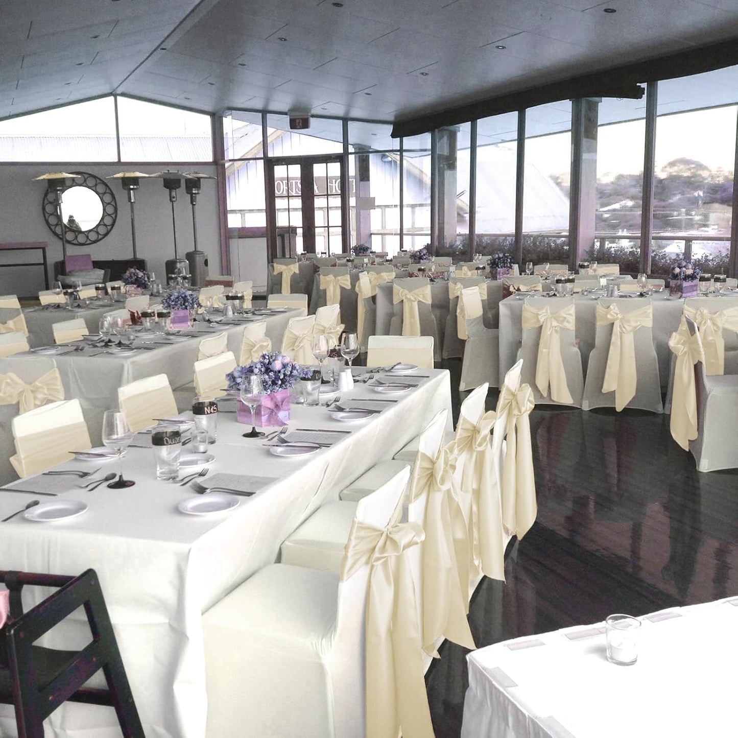 fani 60 PCS Ivory Satin Chair Sashes Bows Universal Chair Cover for Wedding Reception Restaurant Event Decoration Banquet,Party,Hotel Event Decorations (7 x 108 inch)