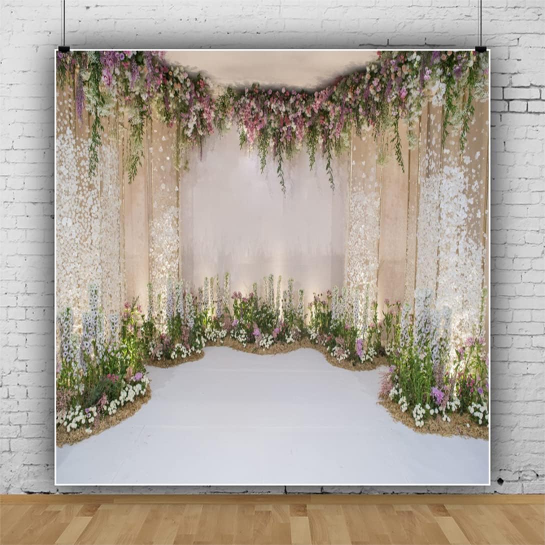 Renaiss 5x5ft Wedding Backdrop Romance Archway Flowers Blossom Sequins Curtain Cradle Ceremony Bridal Shower Photography Background for Anniversary Marriage Party Decor Photo Studio Props