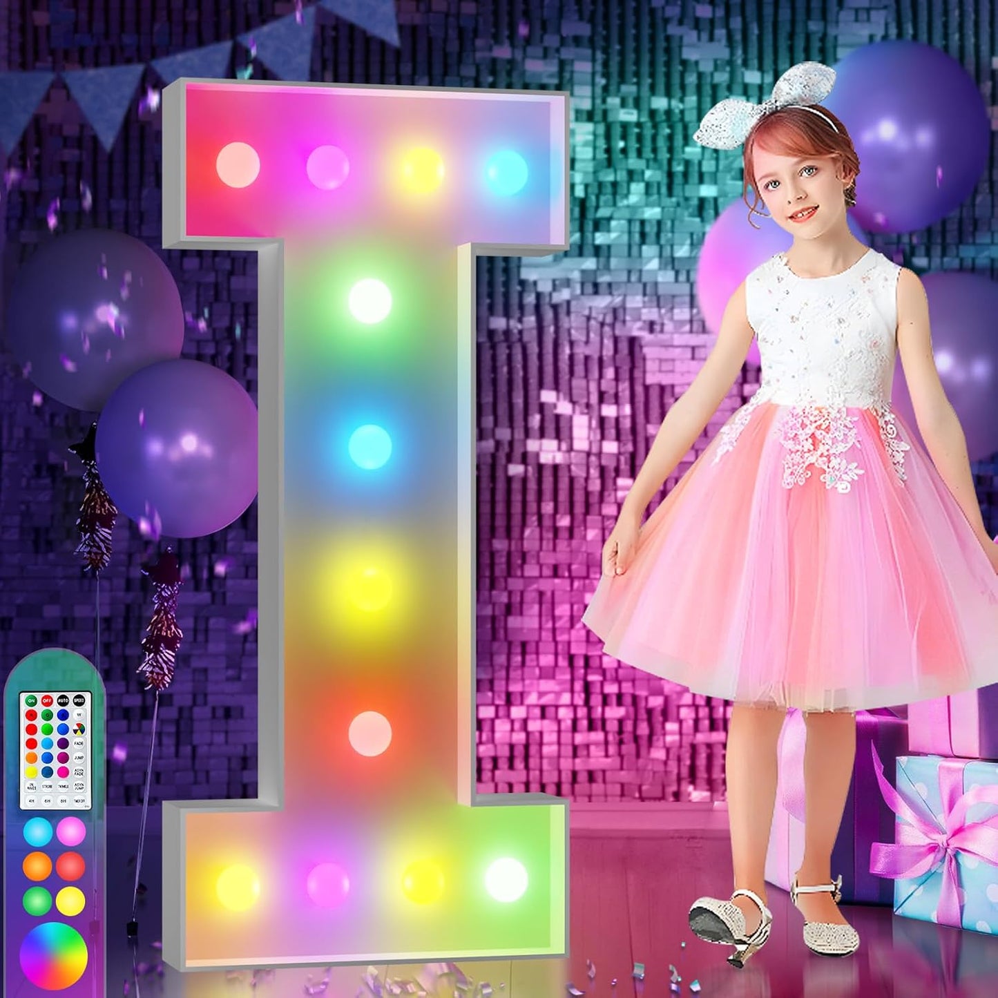 imprsv 4FT Colorful Marquee Light Up Letters I, 18 Colors Large Light up Letters Alphabet Sign with Remote, Large Marry Me Sign, Birthday Party Decorations Baby Shower Anniversary Wedding Decoration