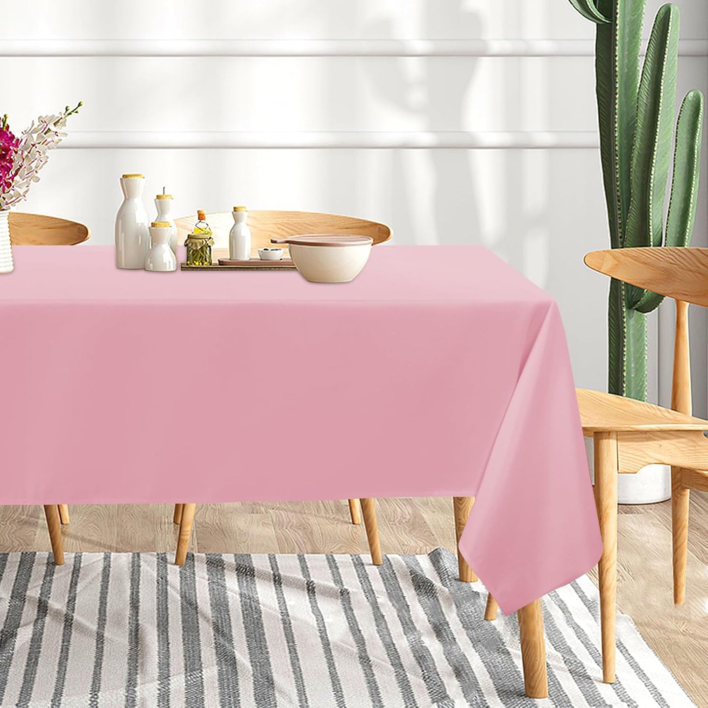 sancua 6 Pack Pink Tablecloth 60 x 102 Inch, Rectangle Table Cloth for 6 Feet Tables - Stain and Wrinkle Resistant Washable Polyester Table Cover for Dining Tables, Buffet Parties and Camping