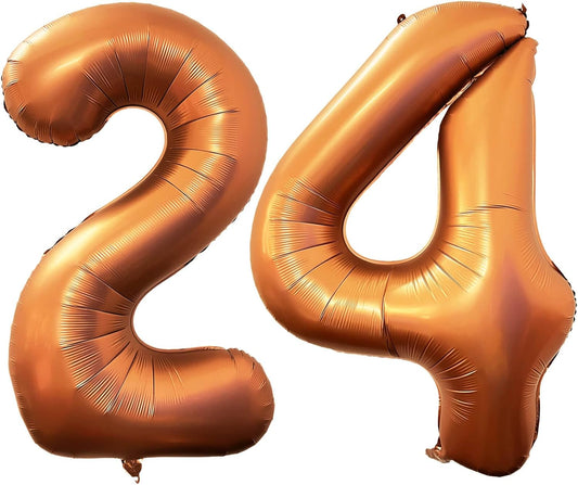 Number 24 Orange Balloons 40 Inch Giant Orange 24 or 42 Number Foil Helium Balloons for 24th Orange Birthday Party Supplies 42th Anniversary Events Decorations