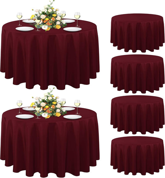 sancua 6 Pack Round Tablecloth 90 Inch Burgundy, Stain and Wrinkle Resistant Table Cloth - Washable Polyester Decorative Fabric Table Cover for Dining Tables, Christmas Parties and Camping