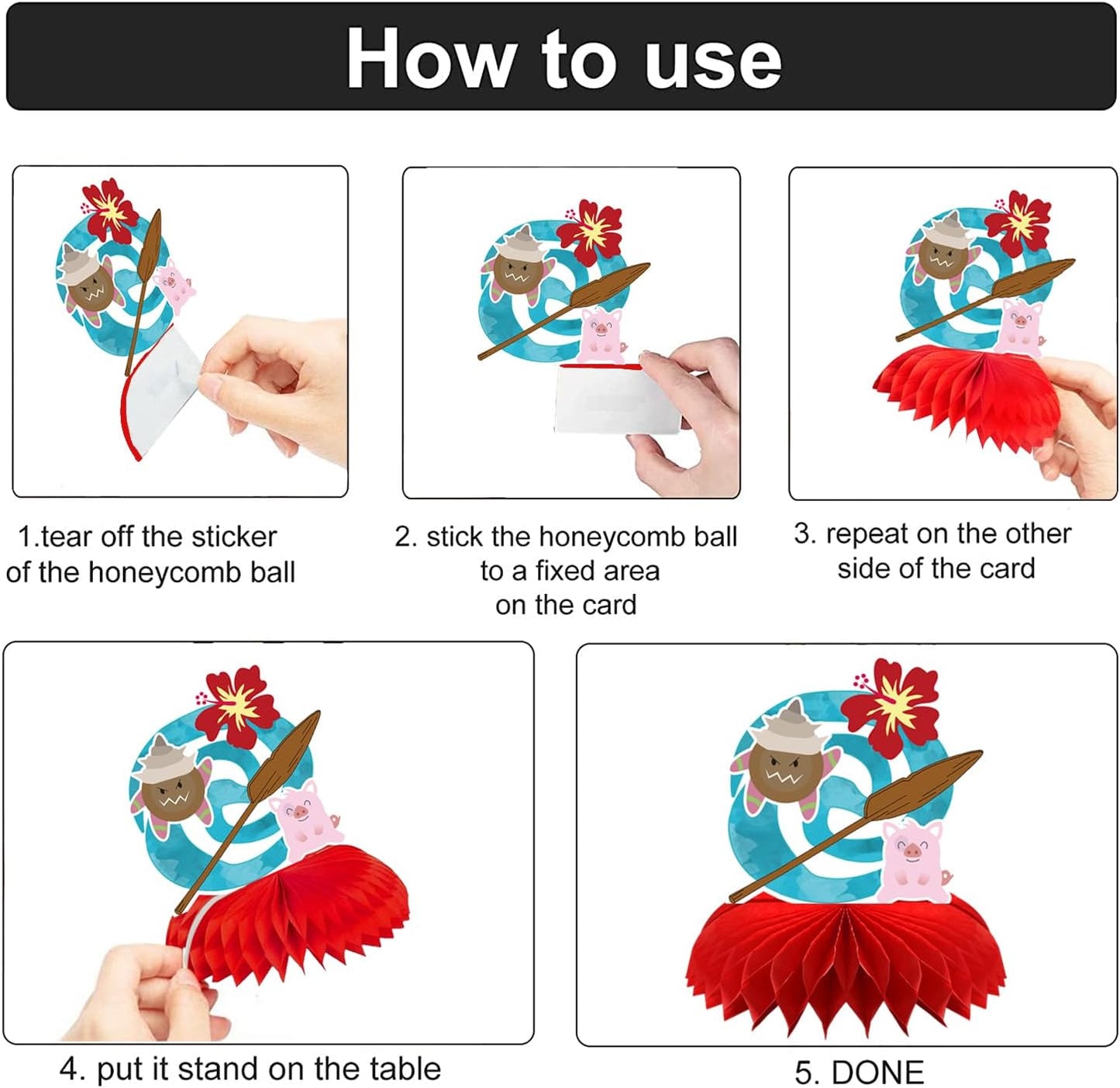 8Pcs Tropical Hawaiian Birthday Party Supplies, Tropical Luau Summer Honeycomb Centerpieces Cartoon Movie Theme 3D Table Decorations