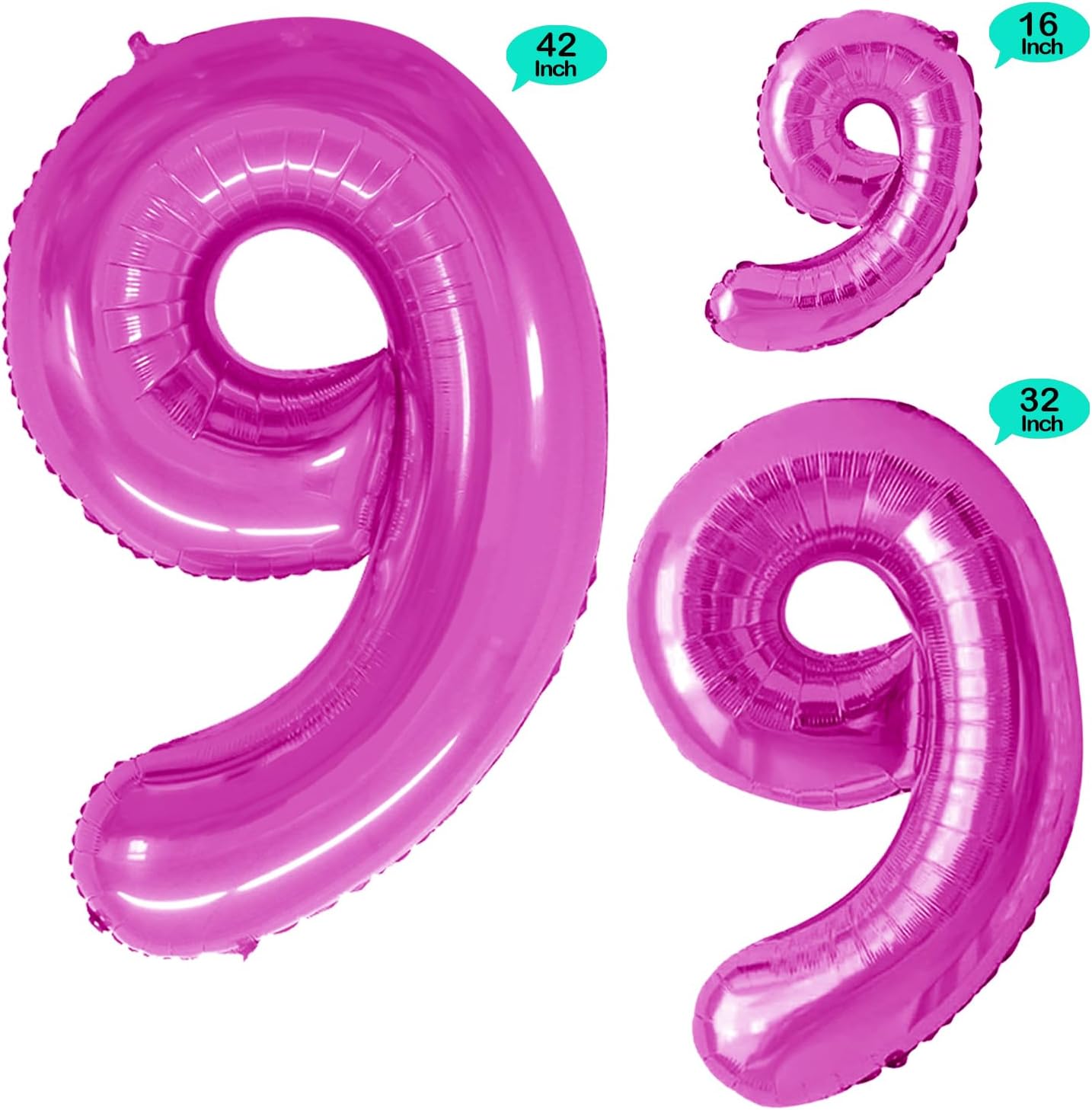 GOER Hot Pink Foil Balloons Number 9,Huge Number Balloons for 9th Birthday Party Supplies Anniversary Decorations(3 pcs,42 inch,32 inc,16inch)