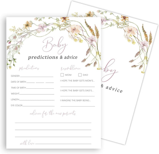 Advice For New Parents Baby Shower, Baby Predictions & Advice Cards For Baby Shower Games Activities, Wishes for Baby, 25 Double-Sided Thick Cards – Flower A04