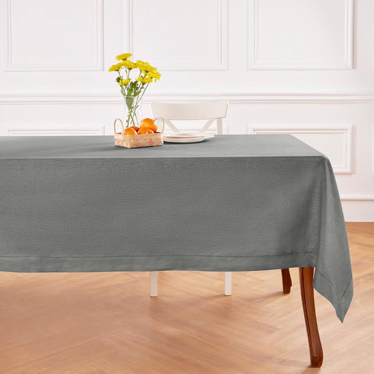Solino Home Linen Tablecloth 60 x 108 Inch - Classic Hemstitch 100% Pure Linen Steel Gray Table Cloth for Rectangle Tables - Machine Washable Tablecloth for Fall, Autumn