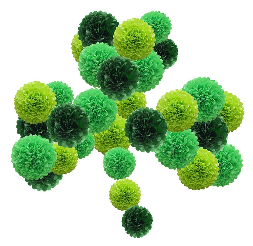 Lucky Green Tissue Paper Pom Poms, St. Patrick's Day Party Decoration Kit 21pcs of 8,10,12 inch