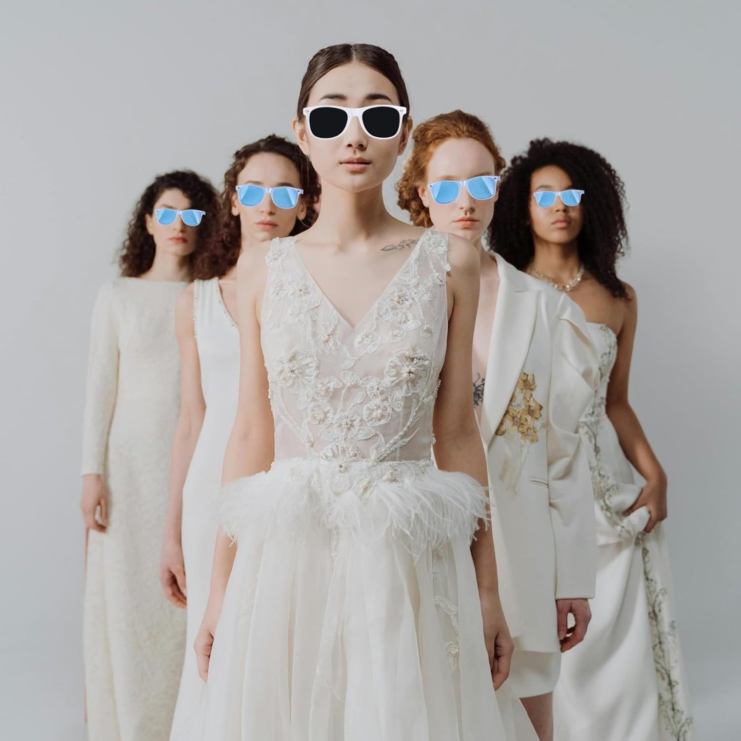 36pcs Bridesmaid Scrunchies Proposal Gifts Bachelorette Hair Claws Clips Girls heart sunglasses for Wedding Party Favors (White&Pink)