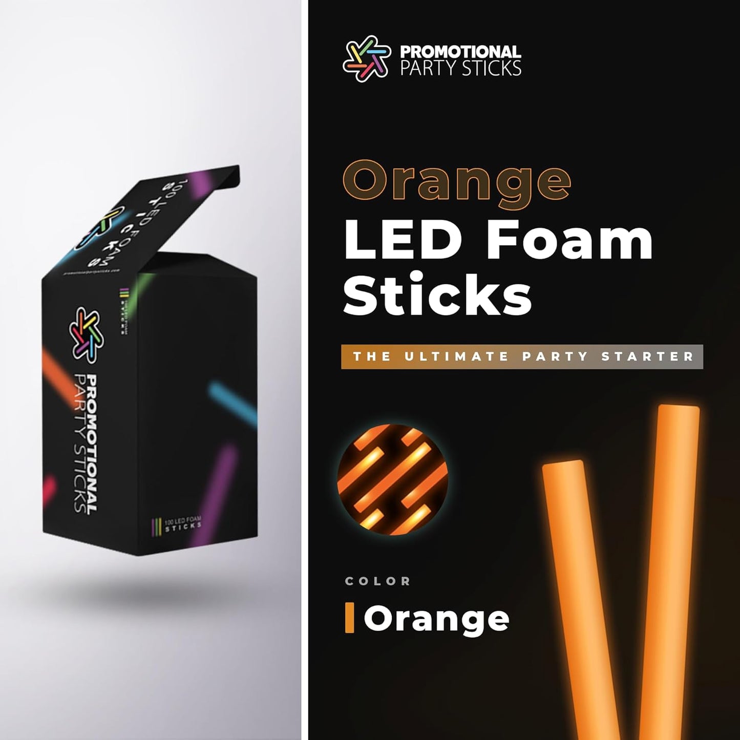 100 Orange Foam Glow Sticks - 16" Light Up Sticks for Wedding, Parties & Dancing