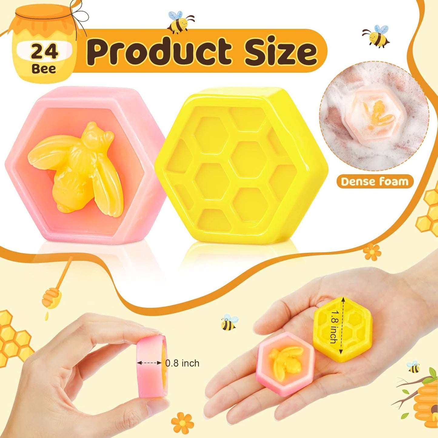 24 Set Baby Shower Favors Bee Party Favors Including Honeycomb Soap with Thank You Card Gift Honey Soap for Guest Gender Reveal Honey Gift Birthday Party Decorations (Pink,Yellow)