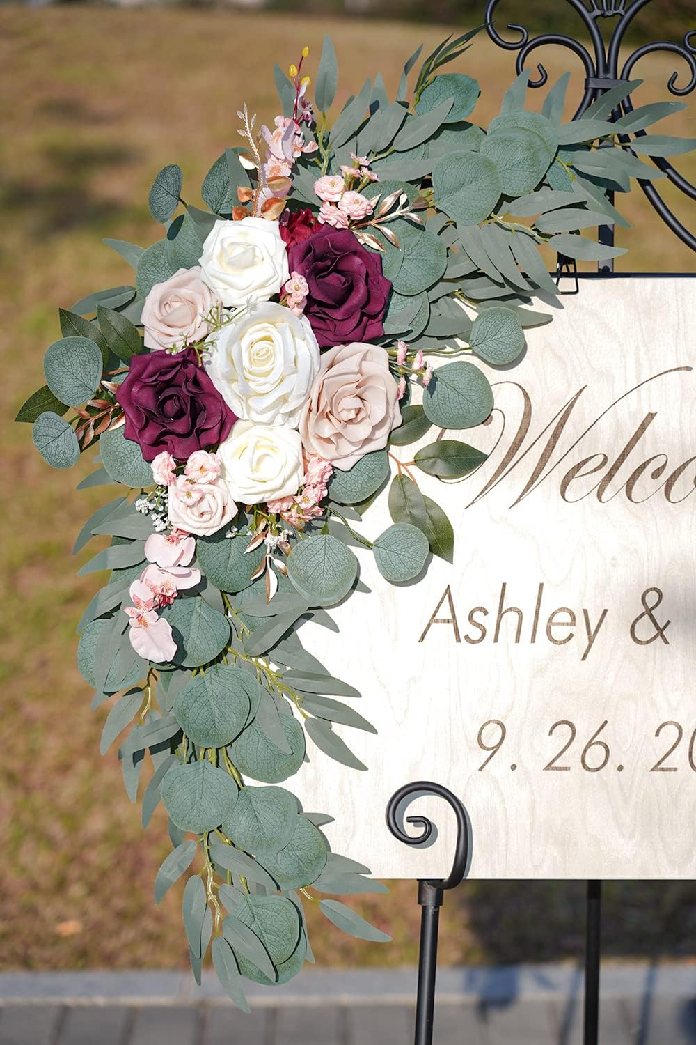 Ponatia Wedding Arch Flowers (Pack of 2), Artificial Burgundy & Nude & Ivory Wedding Flowers for Welcome Signs and Ceremony Reception