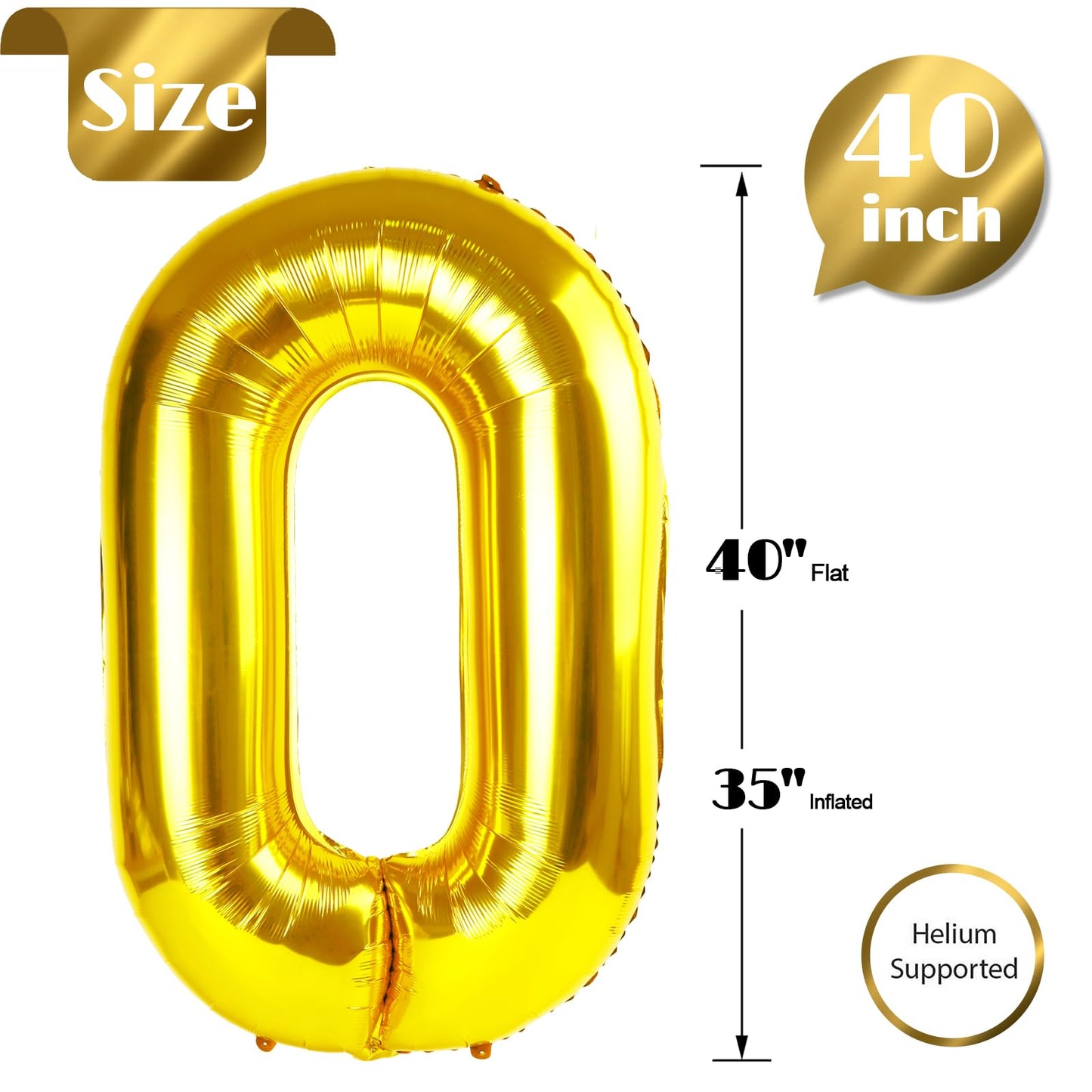 Gold 0 Balloon - Number Balloon 40 Inch, 0th Gold Birthday Decorations