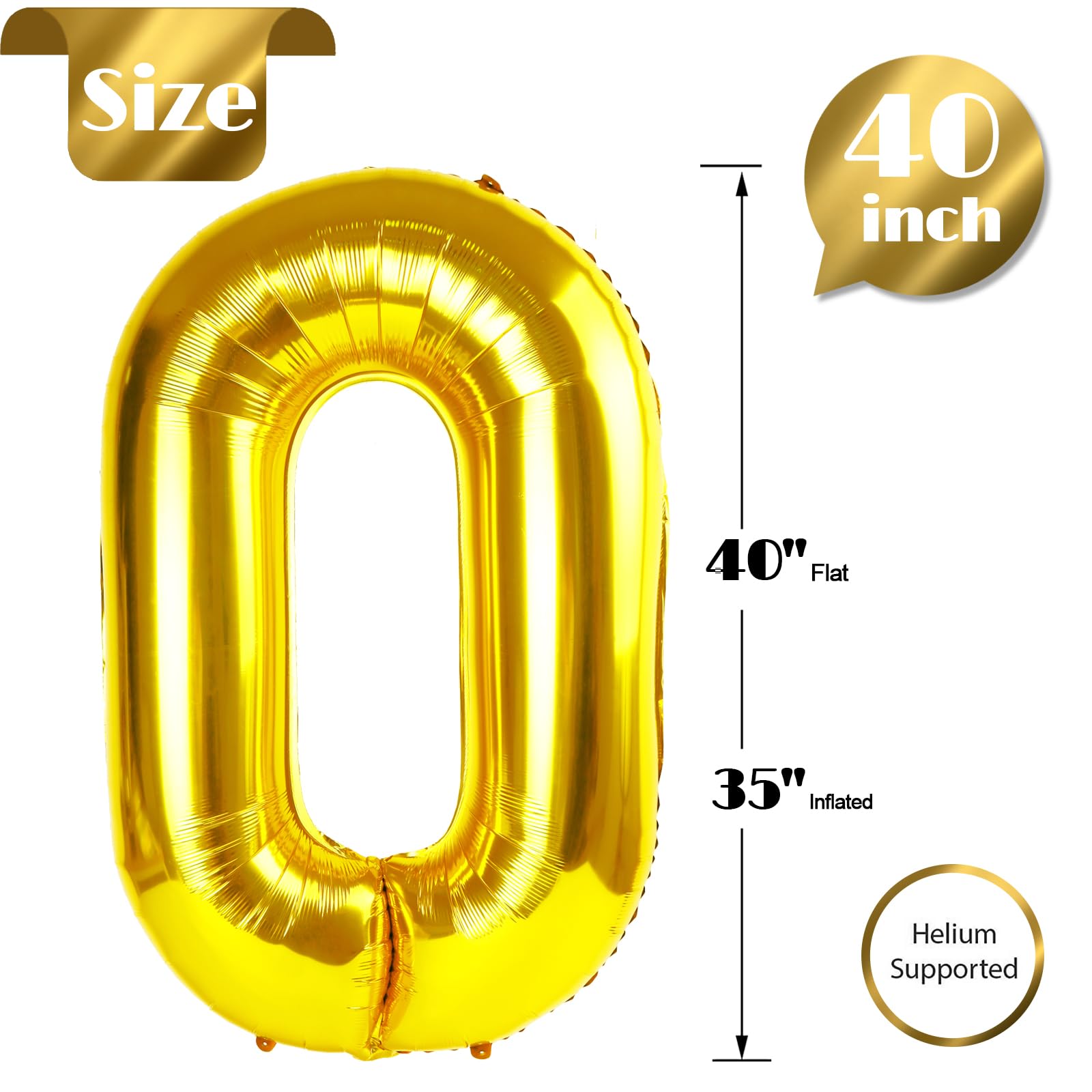 Gold 0 Balloon - Number Balloon 40 Inch, 0th Gold Birthday Decorations