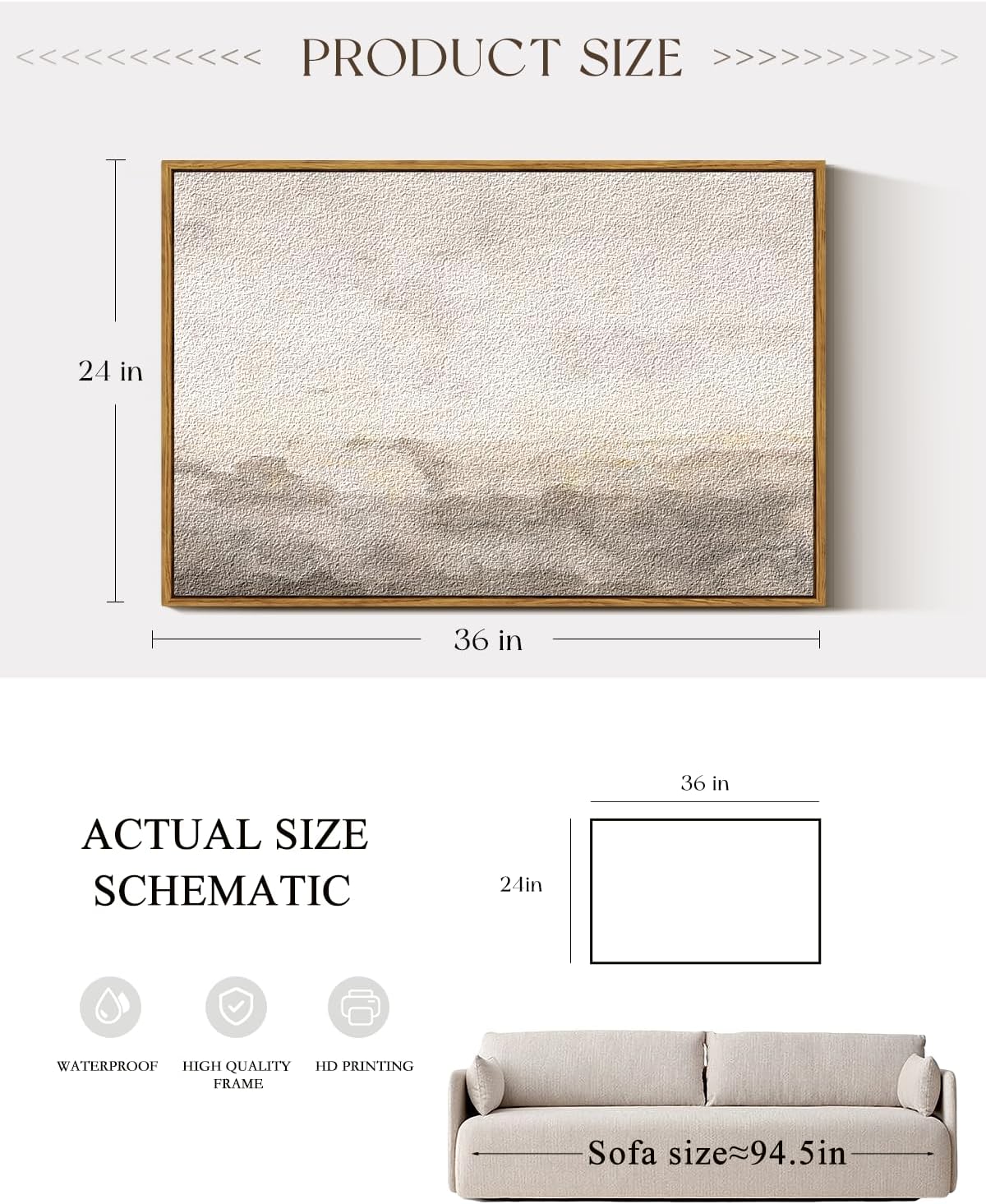 ARPEOTCY Large Framed Canvas Wall Art, 24x36 Inch, Modern Minimalist Abstract Art Prints, Contemporary Neutral Beige Decor for Living Room Hallway Bedroom Fireplace, Sandstone Textured Decor