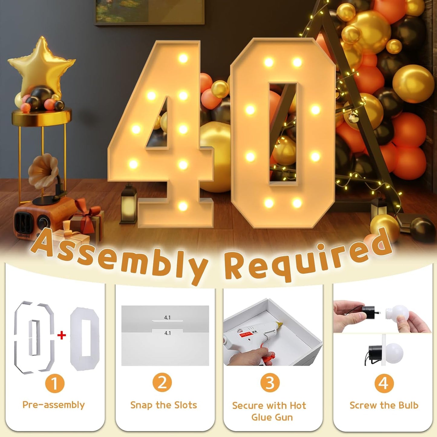 imprsv 3FT Marquee Numbers, Marquee Light Up Numbers 40th Birthday Decorations for Women Men, 40th Birthday Women Foam Board Anniversary Party Decorations Arch Kit (DIY)
