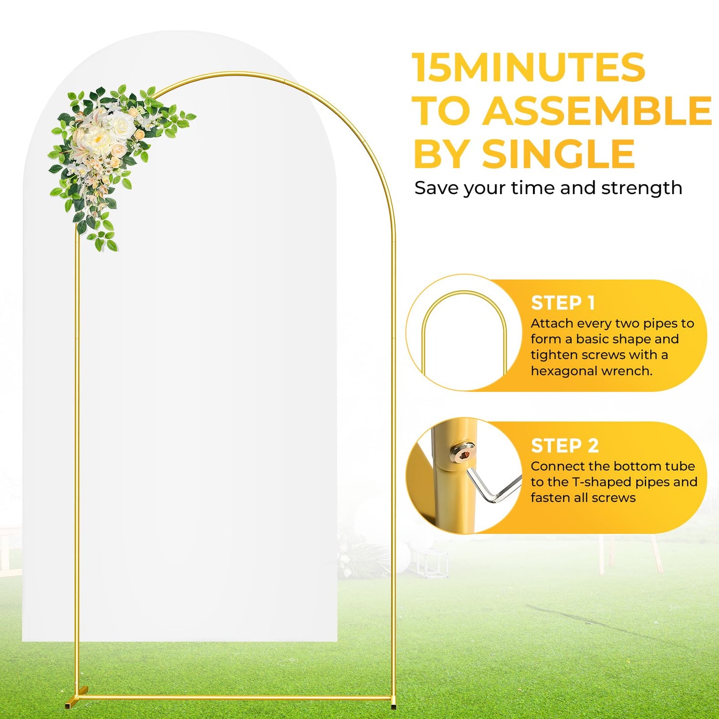 7.2FT Metal Arch Backdrop Stand and Cover Set, Gold Wedding Backdrop Arch Stand with Cover, Balloon