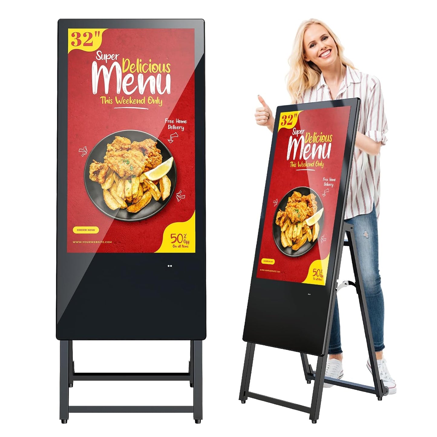 MWE 32 Inch Digital Signage Display, Portable LCD Digital Kiosk, Advertising Display Poster, Android Kiosk with Auto Media Player, HDMI/USB