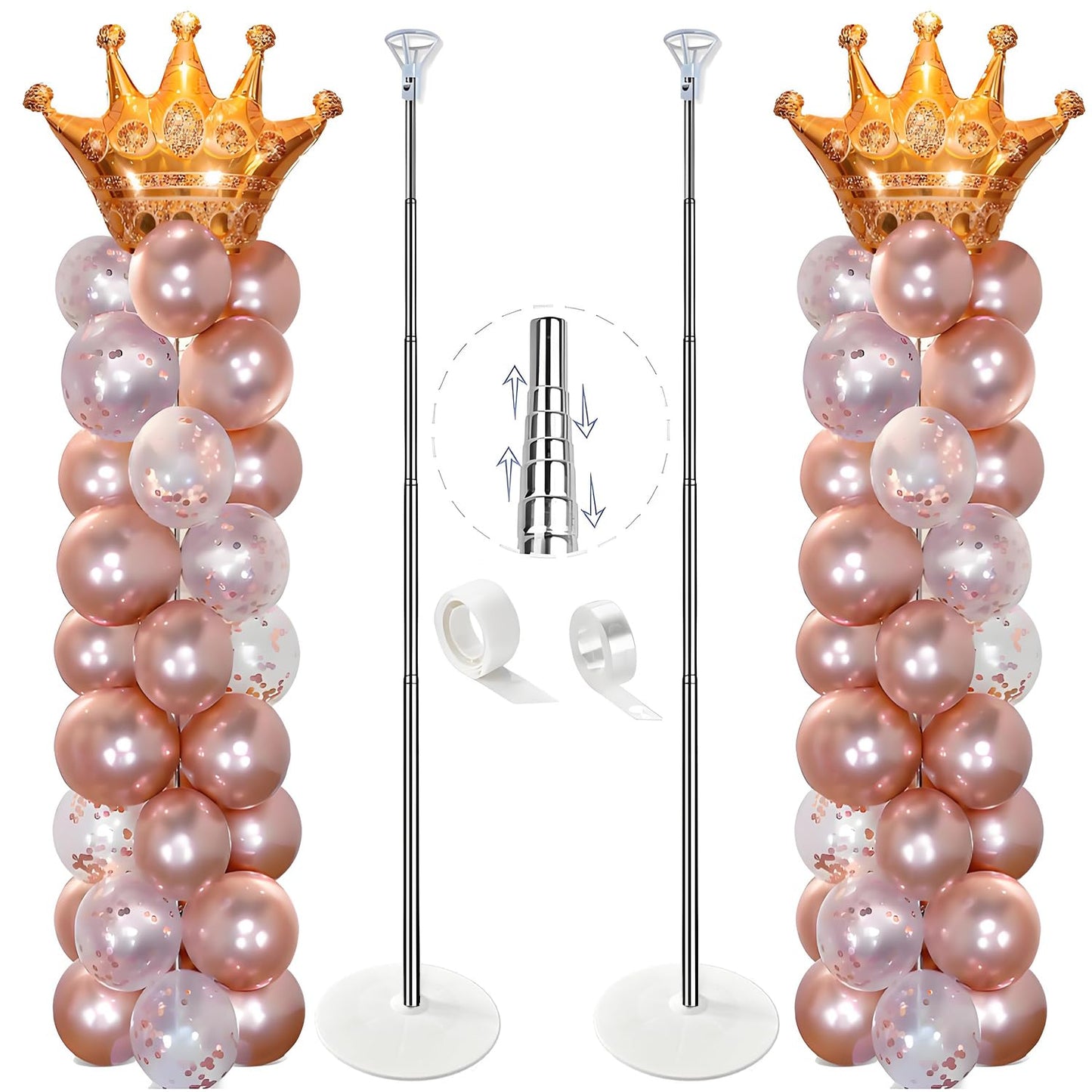 GIMCALO Balloon Column Stand Kit Set of 2, 7ft Height Adjustable Balloon Arch Kit, Metal Telescopic