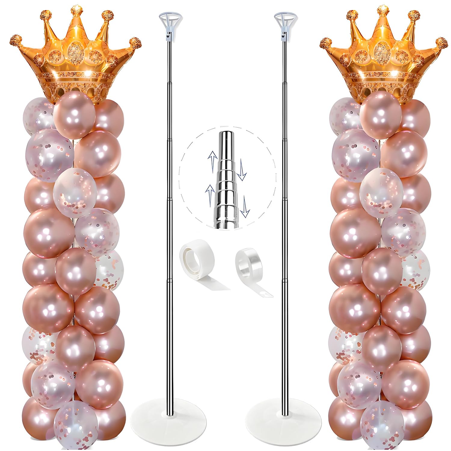 GIMCALO Balloon Column Stand Kit Set of 2, 7ft Height Adjustable Balloon Arch Kit, Metal Telescopic
