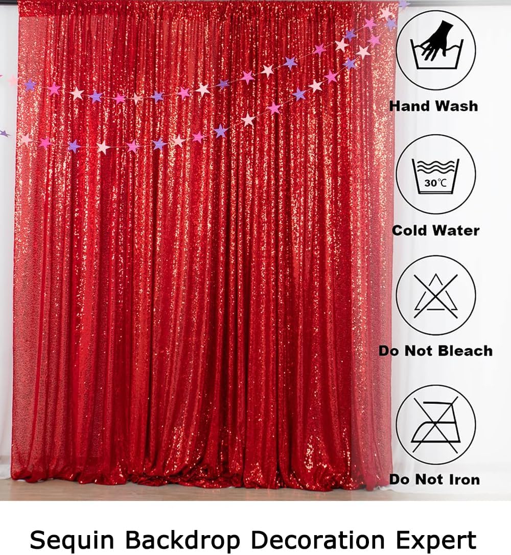 ShinyBeauty Sparkling Red Sequin Fabric Photography Backdrop 5FTx10FT | Glitter Birthday Party Decor, Studio Background for Events & Holiday Photo Booths