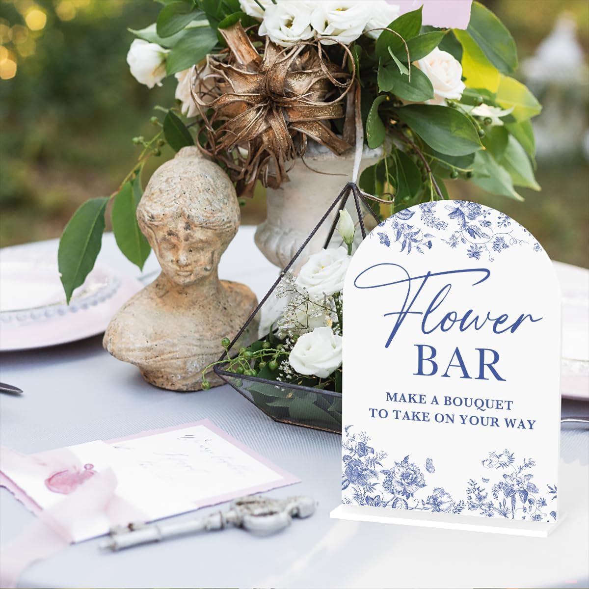 Acrylic Wedding Signs, Dusty Blue Wedding Decor, Flower Bar Desk Decor, Flower Bar Signs for Reception, Modern Calligraphy Arch Acrylic Table Top Sign for Weddings Parties Dinners (White)