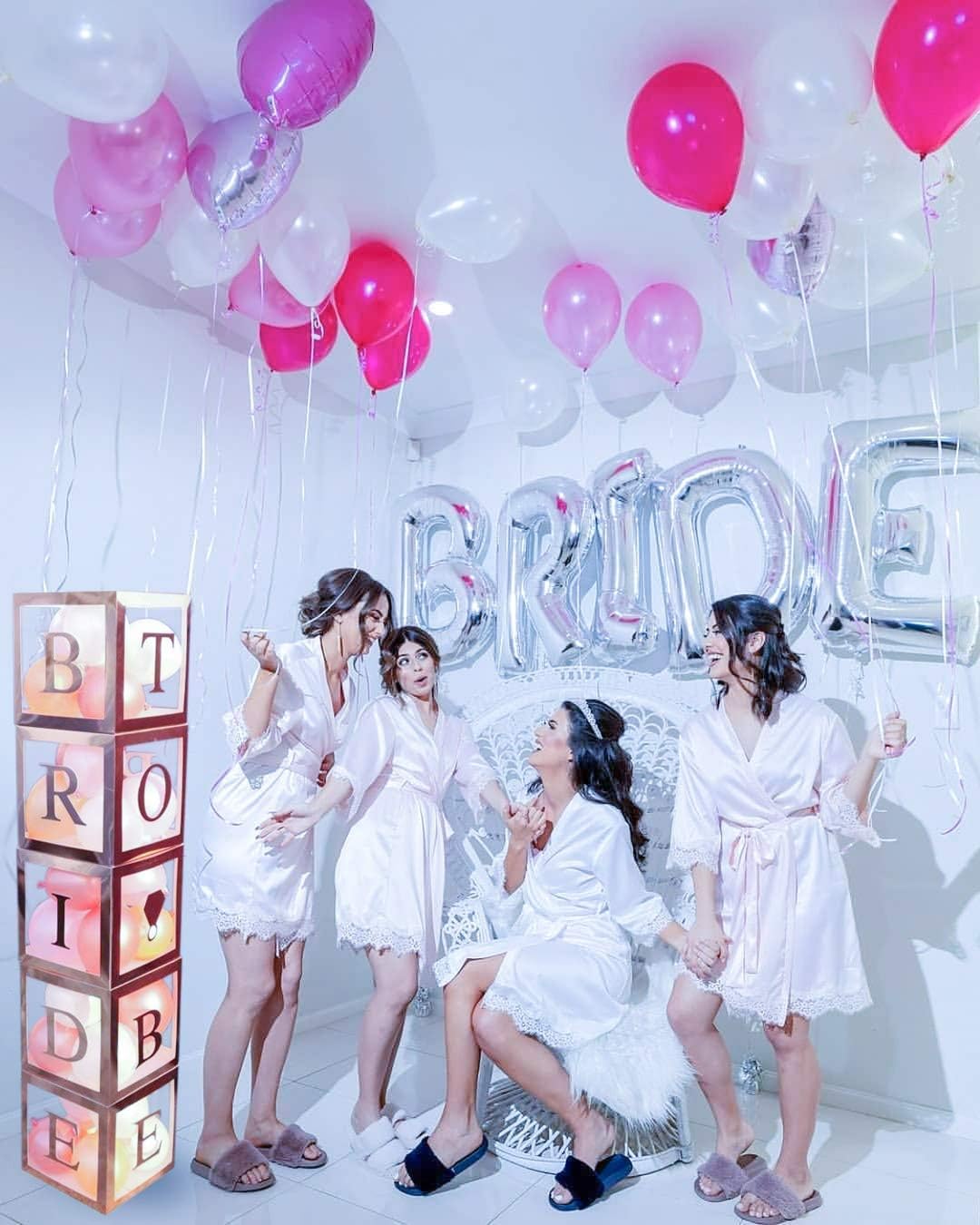 96 PC Bridal Shower Decorations Balloon Boxes Rose Gold - Transparent Block with BRIDE TO BE + GROOM + A - Z Letters and 40 Balloons- Engagement Bachelorette Parties Weddings Centerpieces Photo Booth