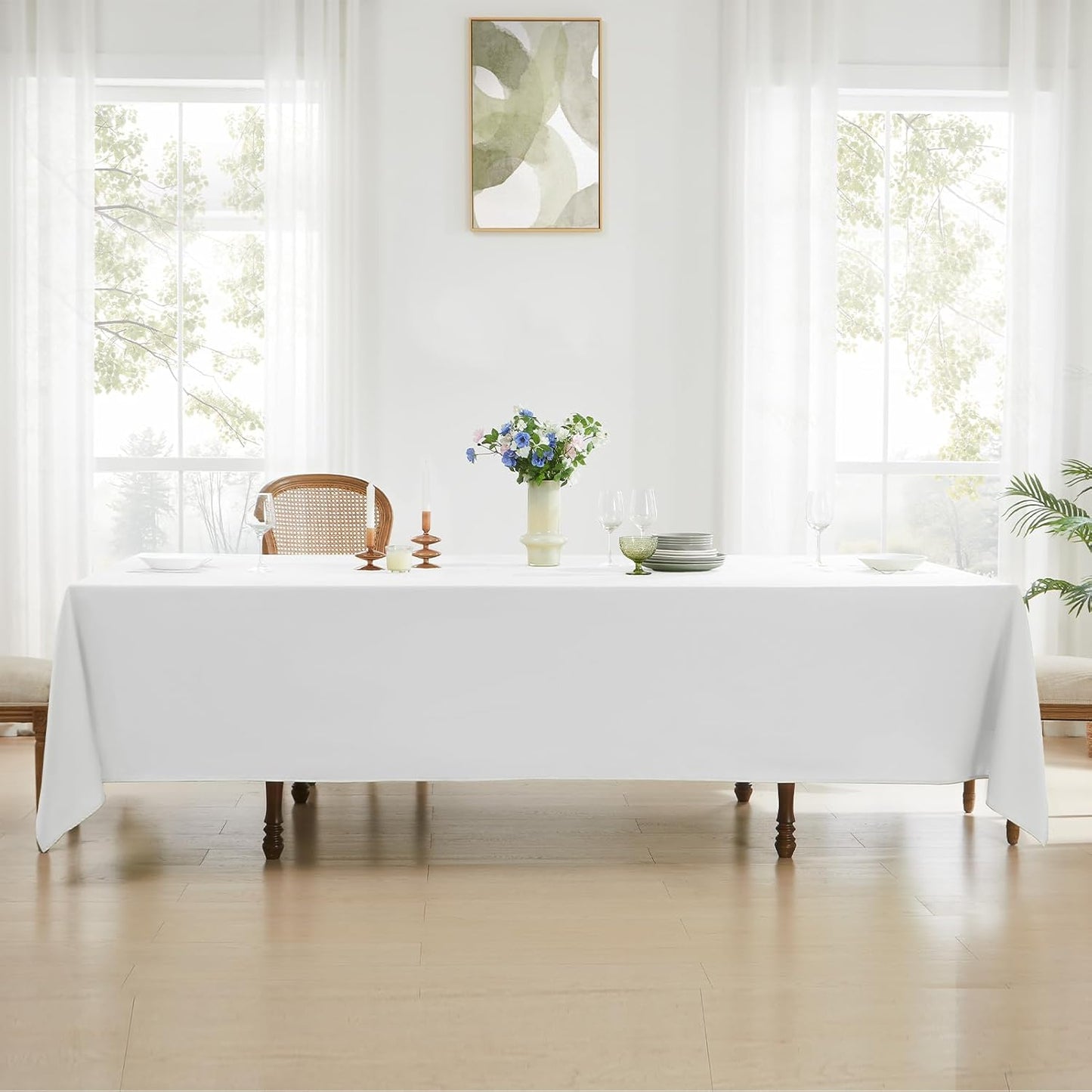 Rectangle Tablecloths 90x132 Inch 8 Pack White Tablecloth Washable Decorative Linen Polyester Table Cloths for Dining Table Banquets Buffet Parties and Wedding