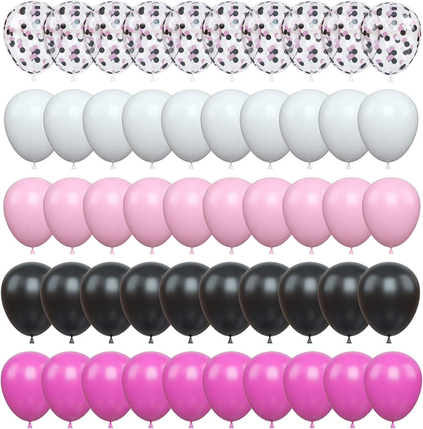 Balloons Black and Pink, Pack of 60 Hot Pink Black White Latex Balloon and Confetti Balloons, Rose Red Pink Party Balloons Decoration for Girls Mouse Theme Birthday Party Baby Shower Bridal Shower