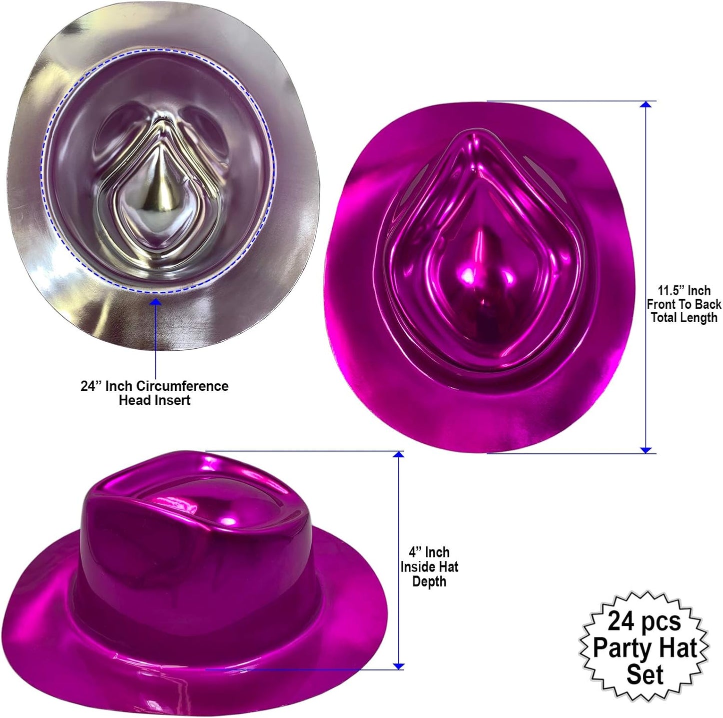 AnapoliZ Party Gangster Hats 24 pcs | New Year’s Celebration Hats | Metallic Colors Assorted | Plastic Fedora Party Hats for Kids, Adults | Costume, Dress Up, Photo Booth, Happy New Year Parties