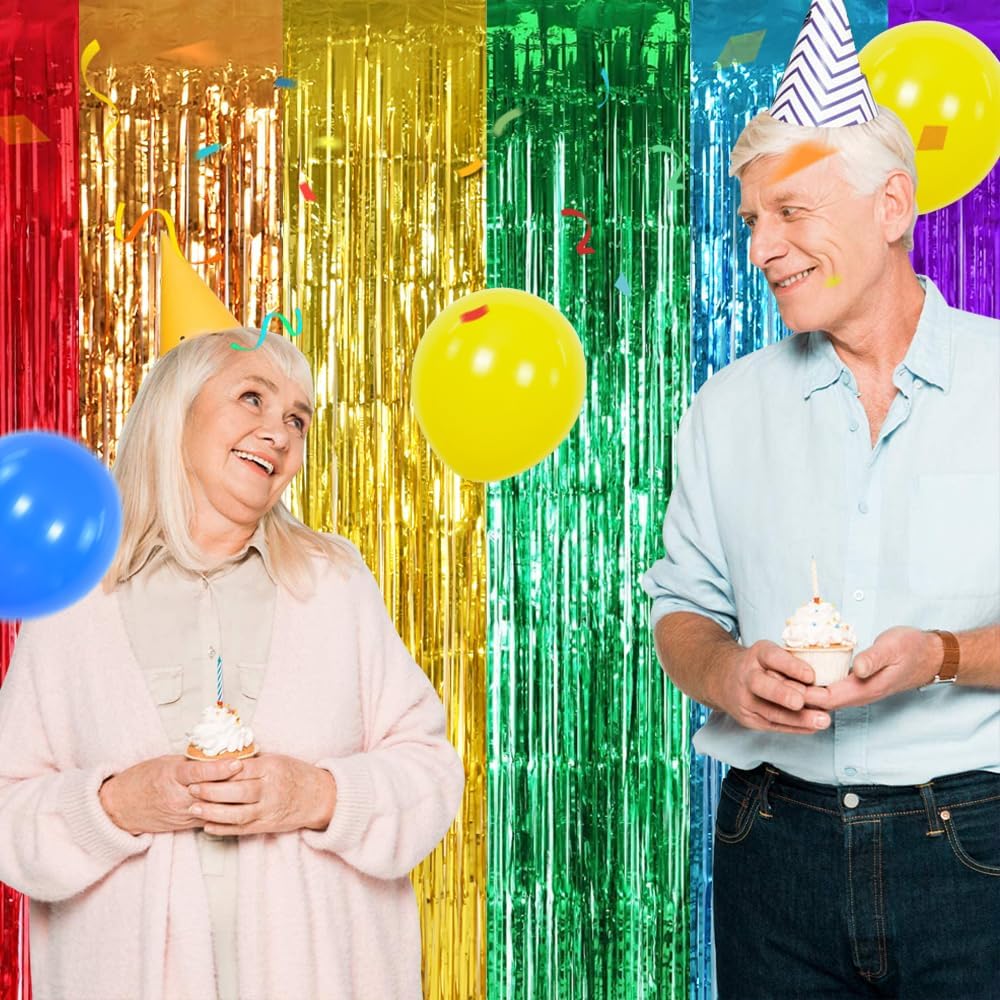 TONIFUL 2Pcs Rainbow Door Streamers,Party Photo Booth Backdrop Metallic Streamers Rainbow Foil Fringe Curtains for Halloween Birthday,New Year,Bachelorette,Graduation Party Streamers Decoration