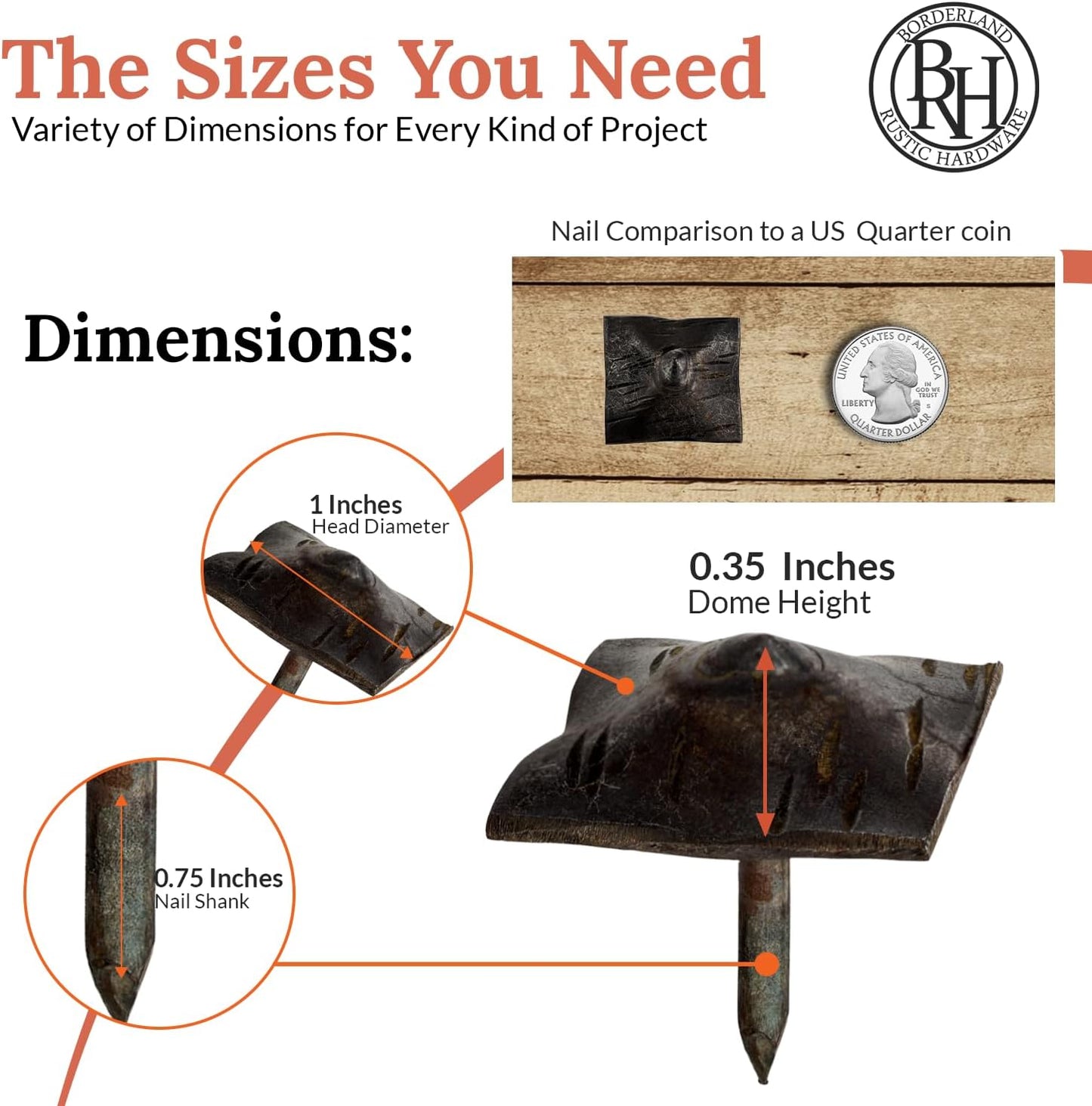 25 Pack 1" Square Head Iron Clavos Decorative Nails – Unfinished – Handmade Rustic Square Fasteners for Farmhouse Shutters, Faux Wood, Barn Doors, Shutters, and Gates – Ornamental Wood Accent