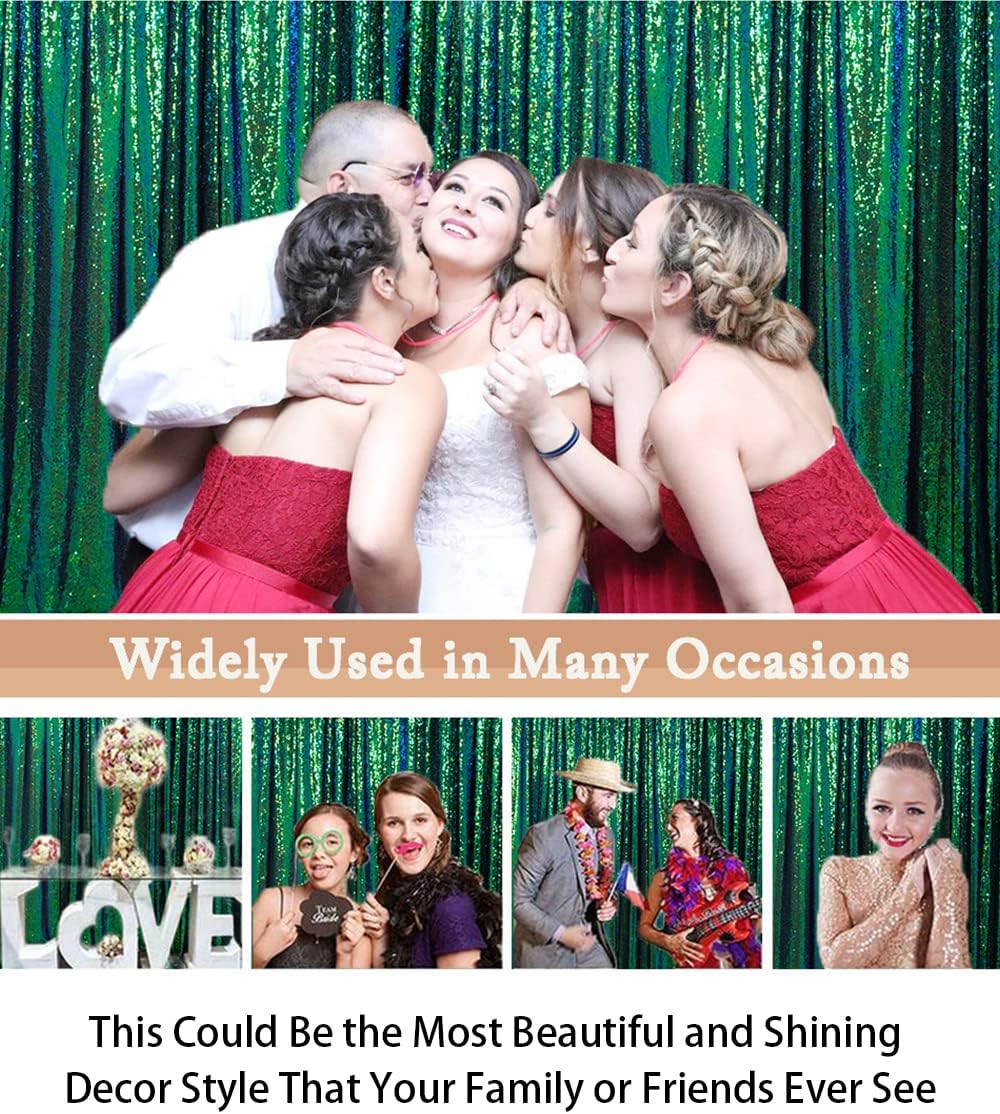 ShinyBeauty Iridescent Green Sequin Backdrop 10FTx10FT Photo Backdrops Green Blue Curtains 10FT Shimmer Fabric Backdrop Christmas, Happy Birthday, Studio Backgrounds