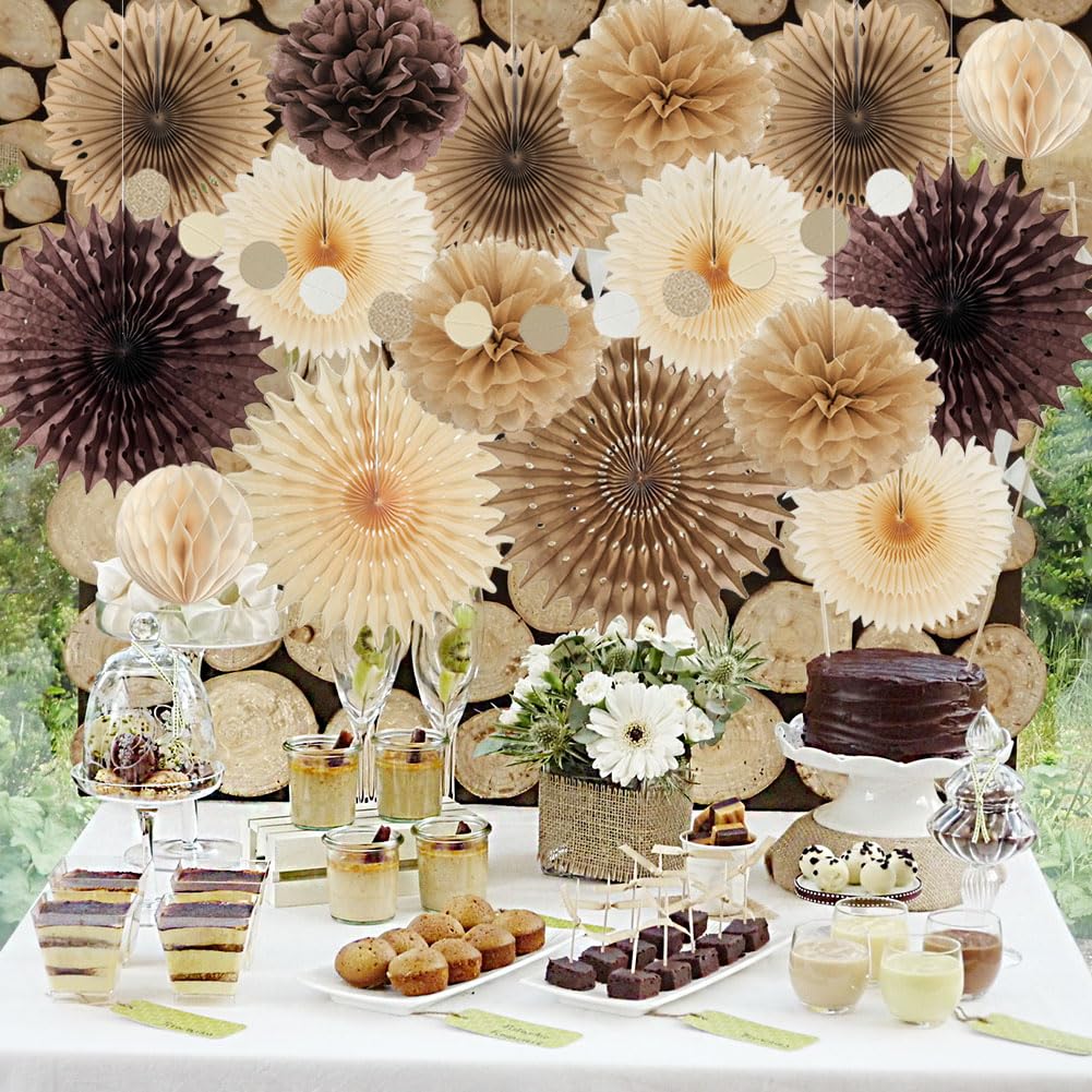 Brown Party Decorations Brown and Beige Paper Fans Party Decorations Neutral Party Decorations