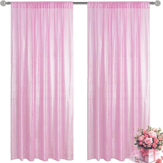 Matte Pink Sequin Backdrop Curtain 2 Pieces 2FTx8FT Glitter Photography Backdrop for Party Wedding Birthday Christmas Decorations