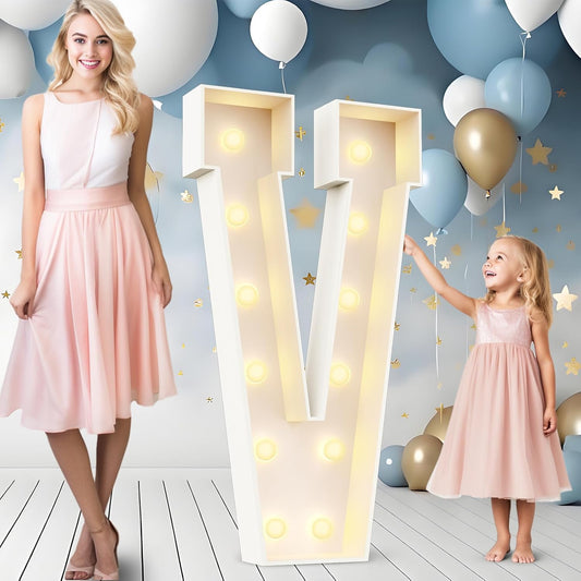 Ledido 4FT Marquee Light Up Letters Large Light Up Letters for Party Decoration, Marquee Letter for Birthday Graduation Baby Shower Wedding, Pre-cut Foam Board Assembly Required Letter V