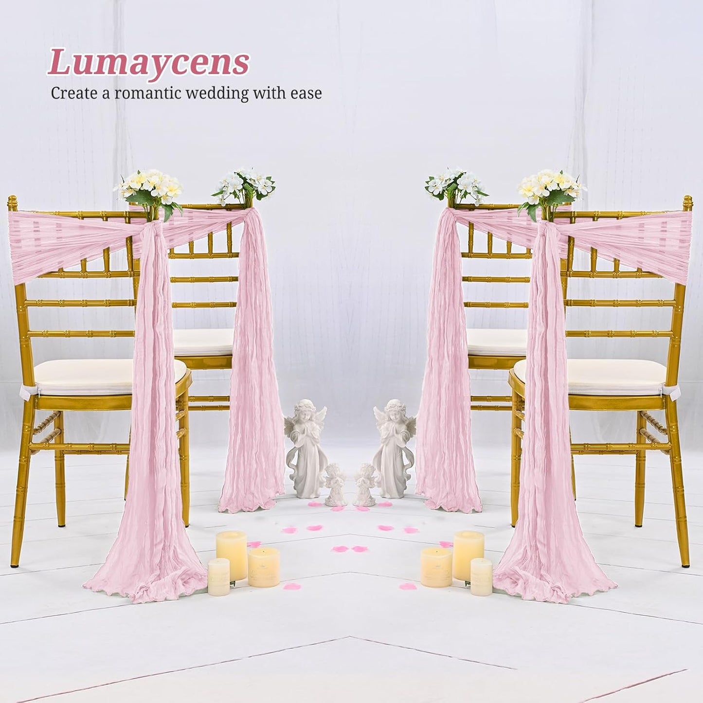 50 PCS Cheesecloth Chair Sashes Bows Wedding Aisle Decorations Chair Ribbon Ties Back Sash for Wedding Party Events Banquet Chair Cover Decoration (Light Pink)