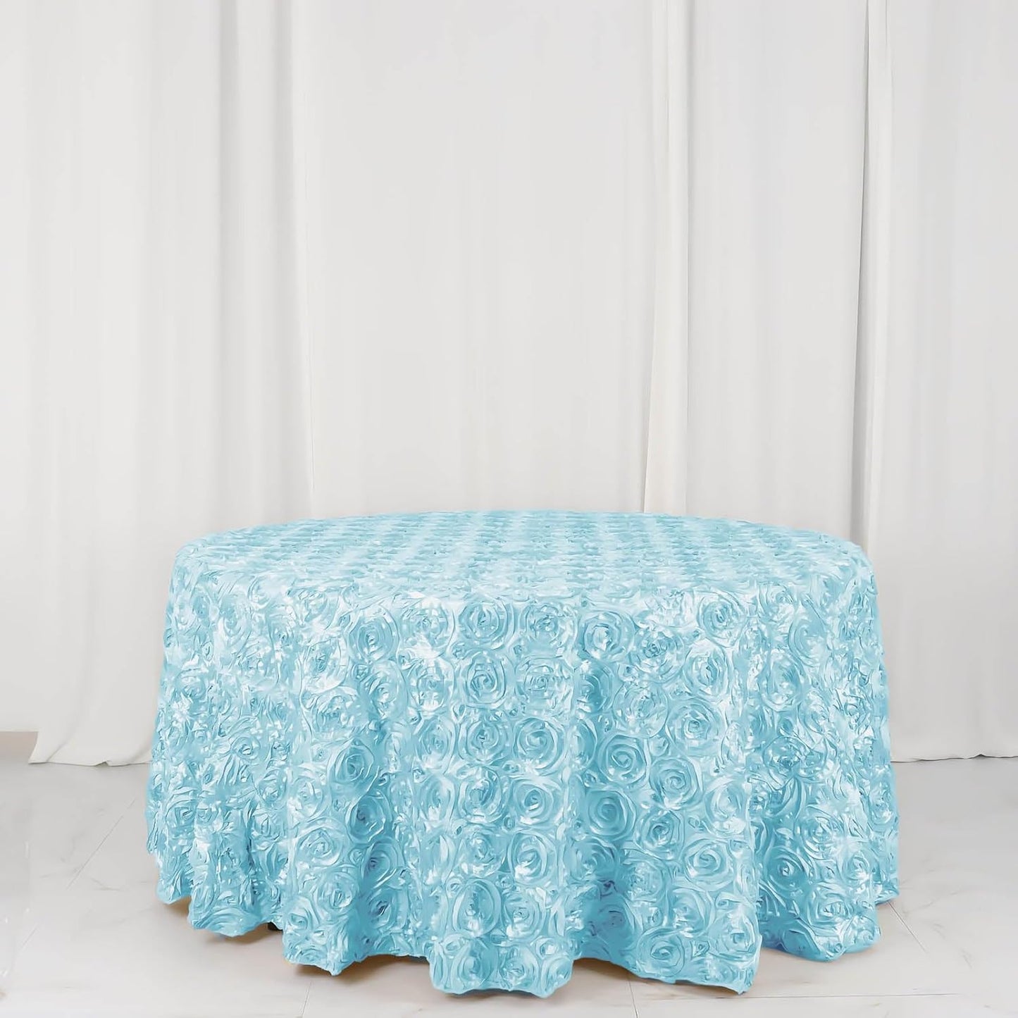 Efavormart 120" Wholesale Round Table Cover Light Blue Grandiose Rosette 3D Satin Tablecloth for Wedding Party Event Decoration