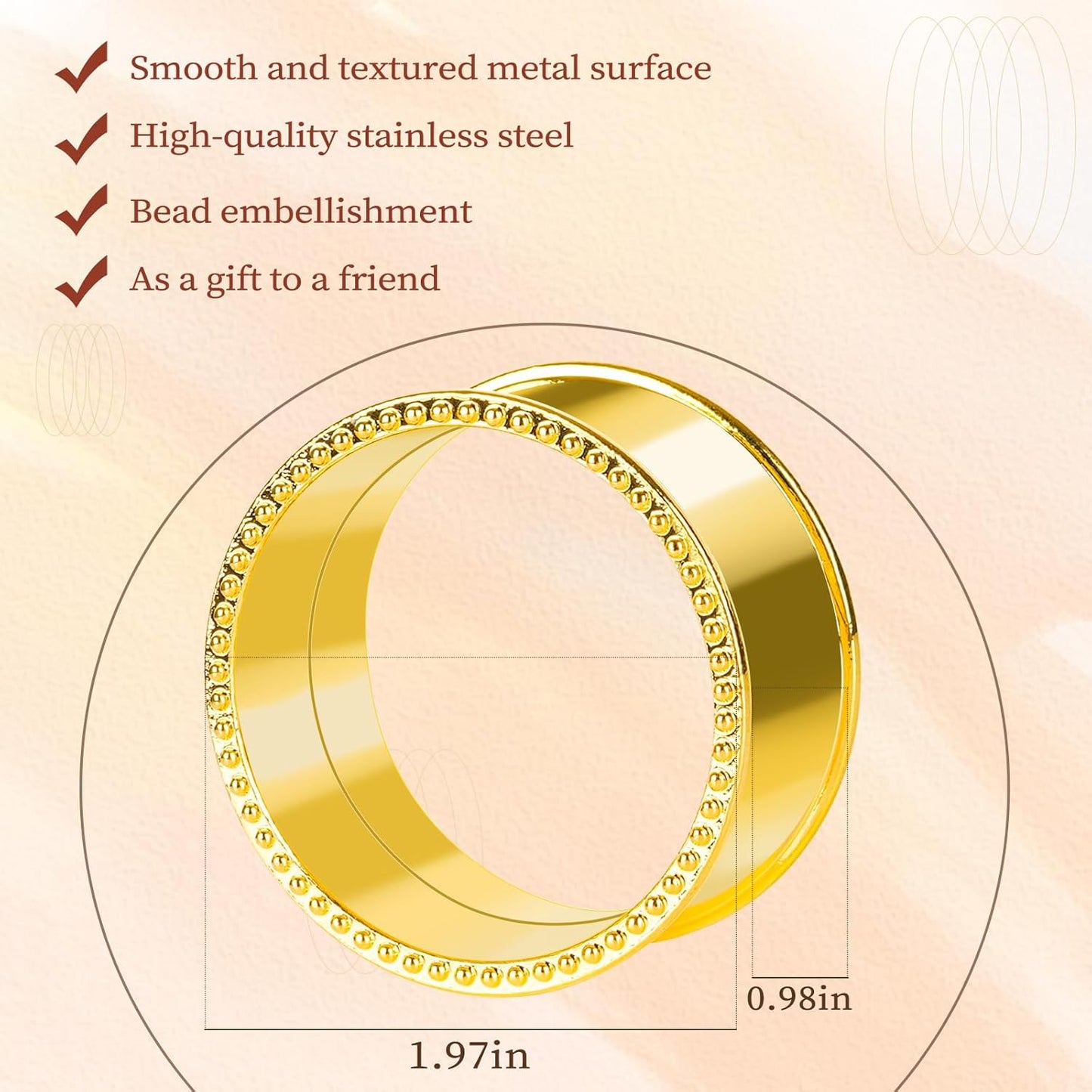 12 Pcs Stainless Steel Bead Side Napkin Rings Delicate Serviette Buckles (Gold)