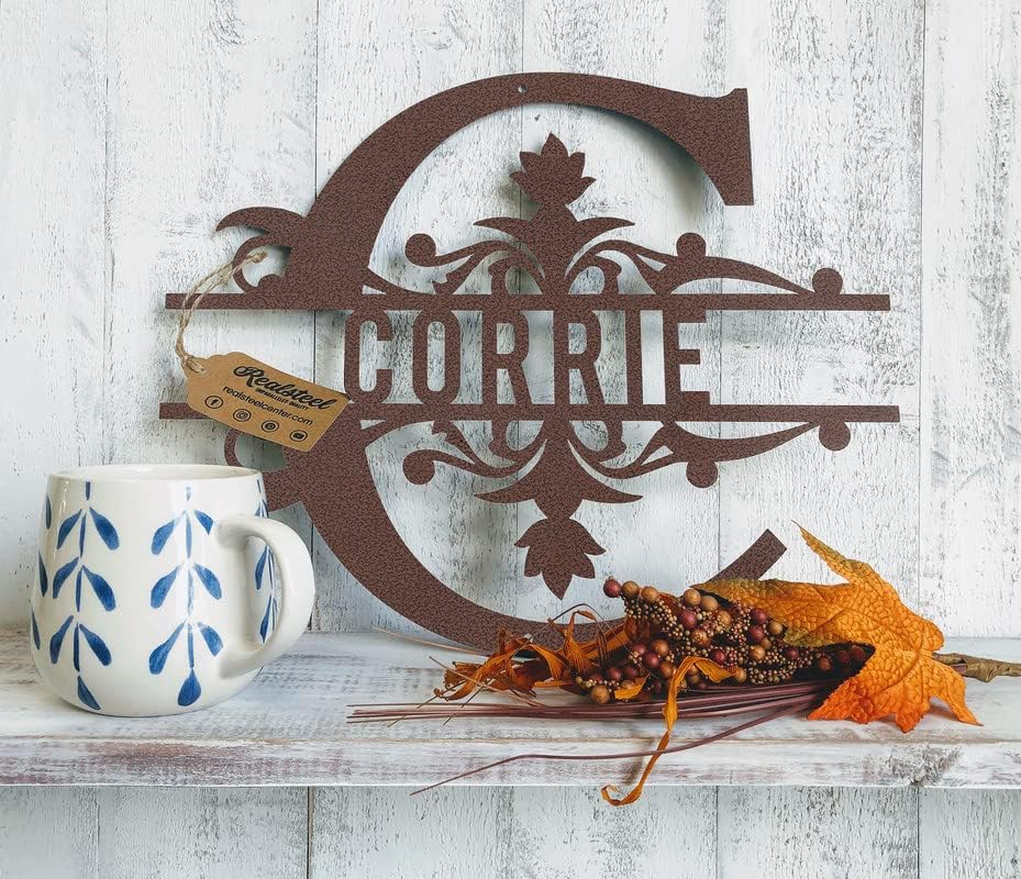 RealSteel Metal Split Letter Monogram - Custom Personalized Decor - Welcome Sign - Indoors or Outdoors (36", Penny Vein)