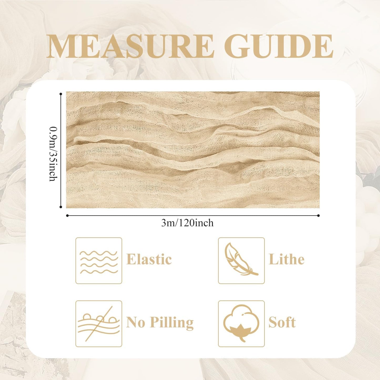 Asee'm 12pcs Cheesecloth Table Runner 120 Inches Long Sand Boho Gauze Cheese Cloth Runner 10FT Rustic Sheer Table Runners for Christmas Wedding Party Baby Shower Spring Easter Decoration