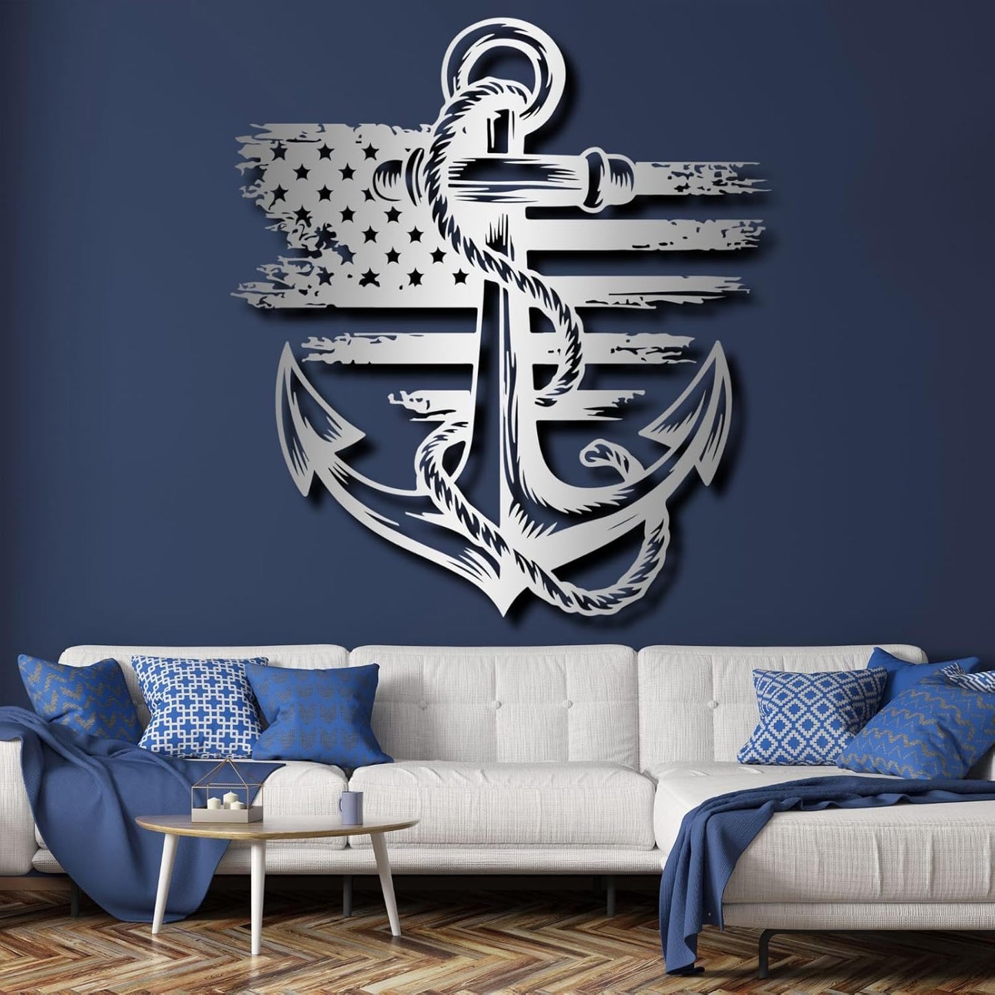 lunwall Metal Anchor Wall Decor, Anchor Metal Sign, Metal Anchor Decor, Anchor Metal Wall Art, Metal Nautical Wall Decor, Metal Wall Decor Coastal, Anchor Wall Decor (white, 28L x 25W / 70 x 63 cm)
