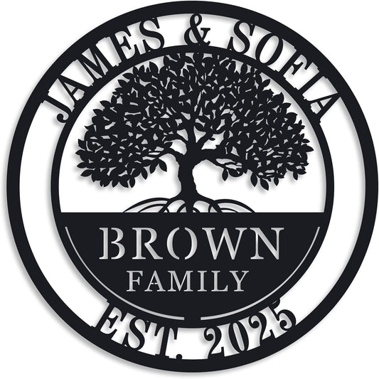 Custom Tree of Life with Roots Family Name Sign, Personalized Metal Sign