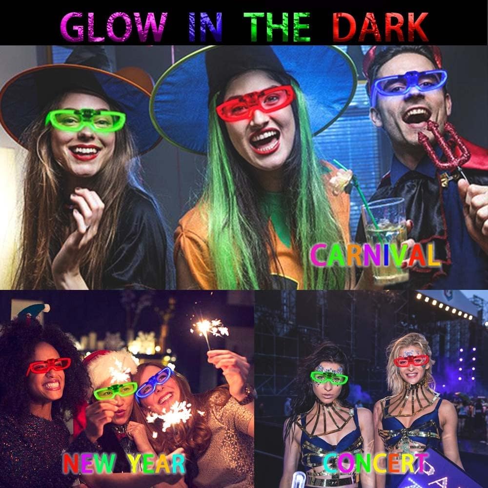 25 Packs LED Glasses Mardi Gras Party Supplies ,5 Neon Colors,3 Light Modes Light up Glow Sticks Glasses Toys Party Supplies for kids Adults Fit Halloween Christmas New Year Eve Graduations