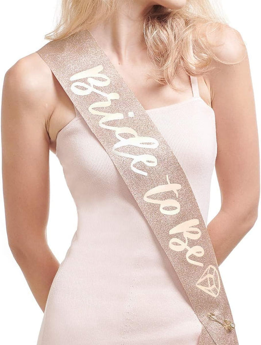 HAPPYLAND Bachelorette Party Decorations Bride To Be Sash Rose Gold Glitter with Gold Foil Letter Bridal Shower Decorations. Wedding Engagement Party Favors Gift Hen Party supplies.