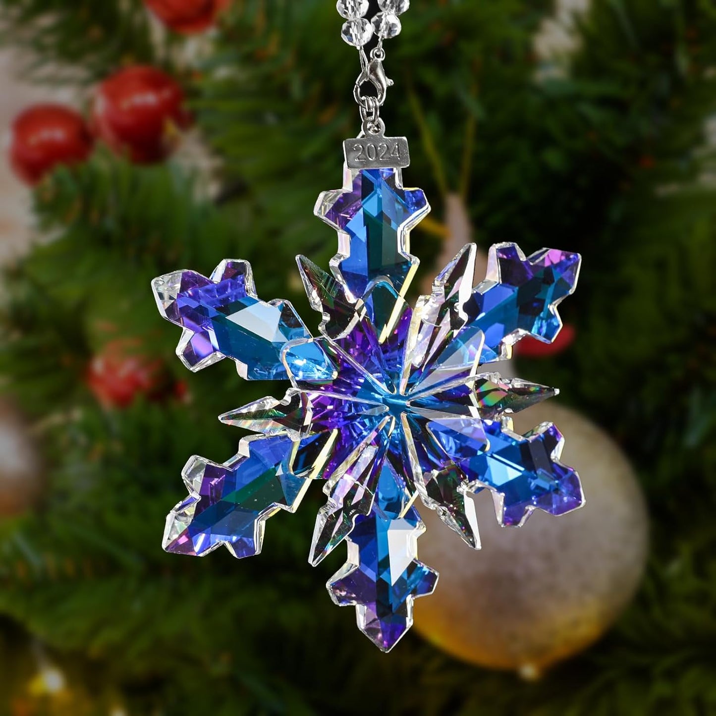 2024 Annual Edition Crystal Snowflake Ornament Christmas Ornament Home Decor Gift (Multicolour)