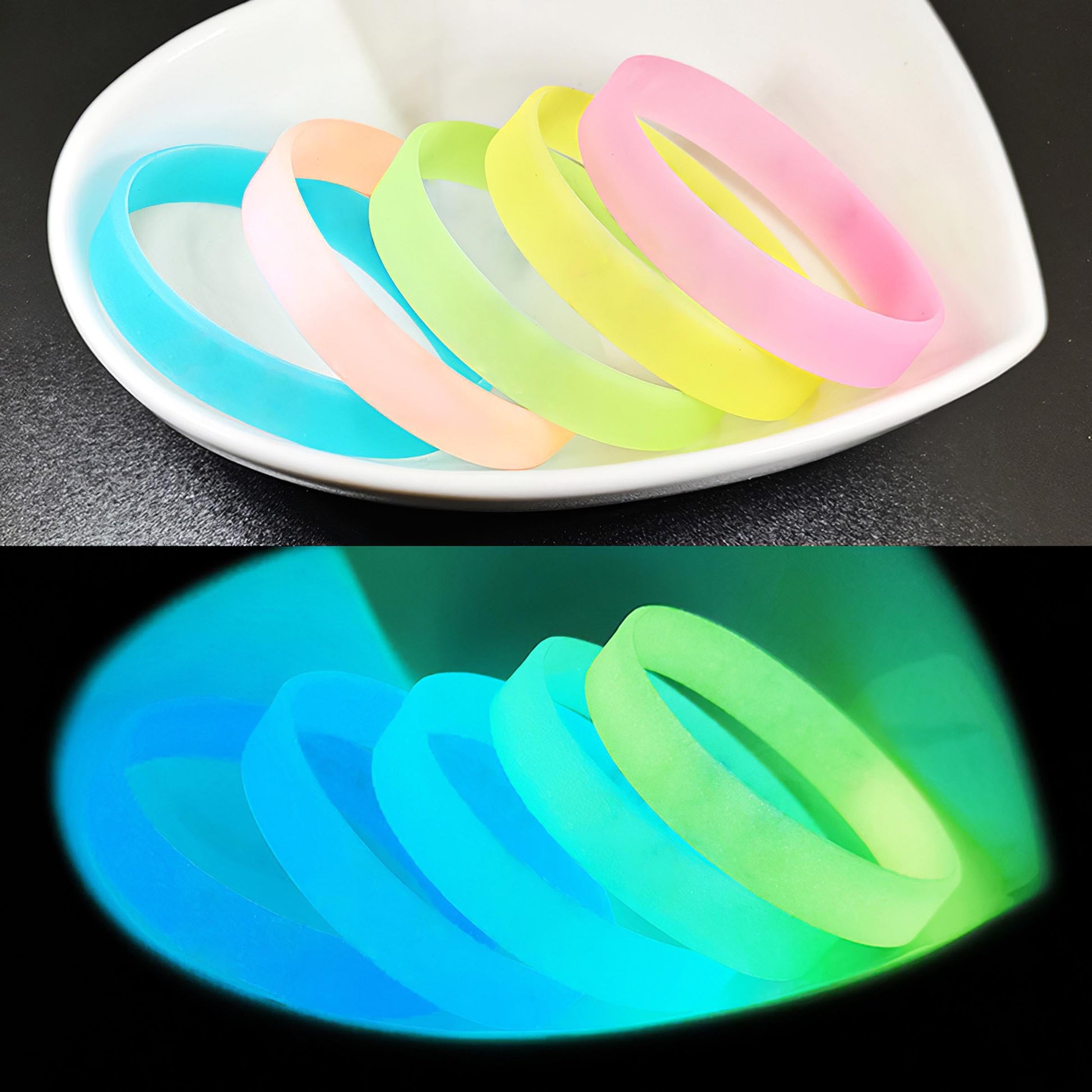 Lesnala 24Pcs Glow in the Dark Silicone Bracelets 8 Colors for Party Events