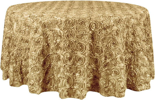 Efavormart 132" Wholesale Round Table Cover Champagne Grandiose Rosette 3D Satin Tablecloth for Wedding Party Event Decoration